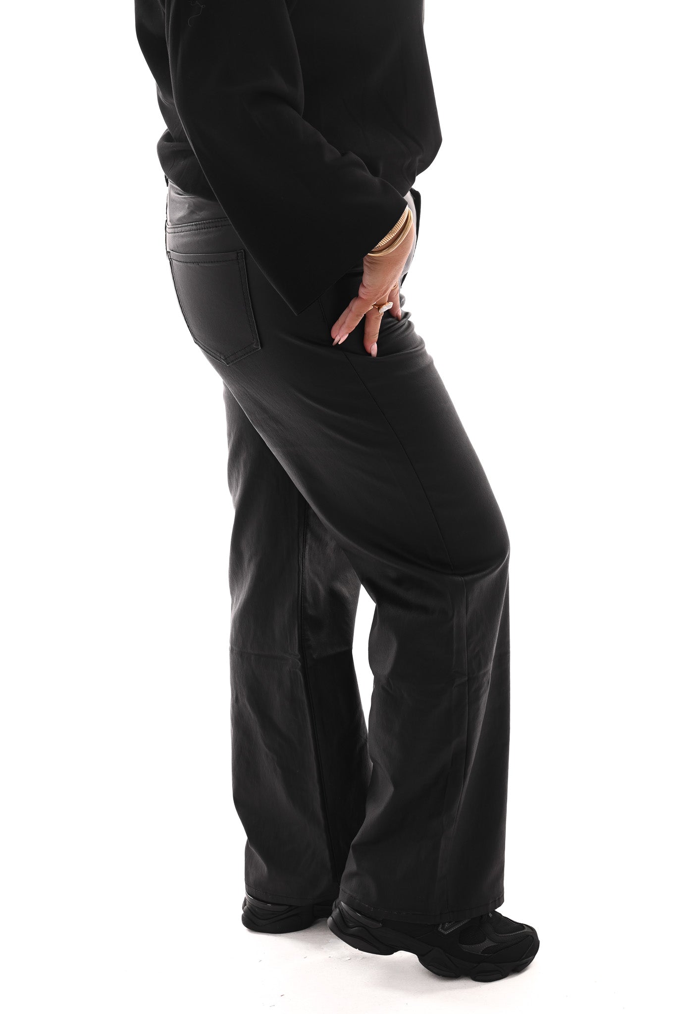 Goodies coated wide leg zwart