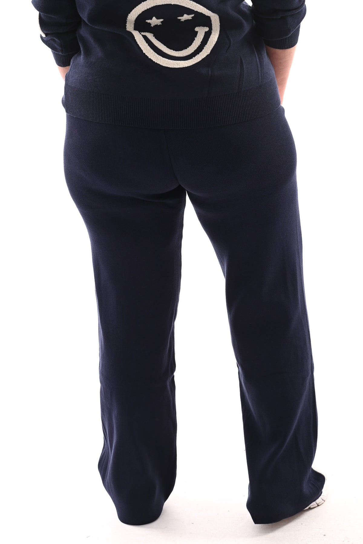 Fijn gebreide broek met bies marineblauw