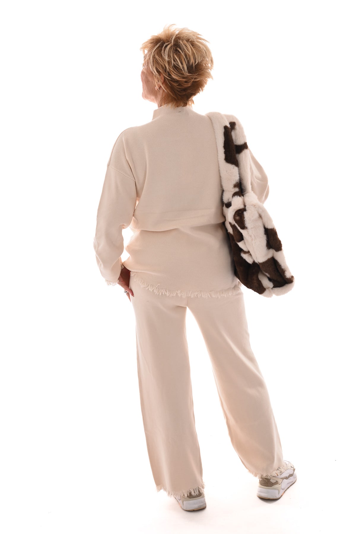 Tweedelig ribset met col beige