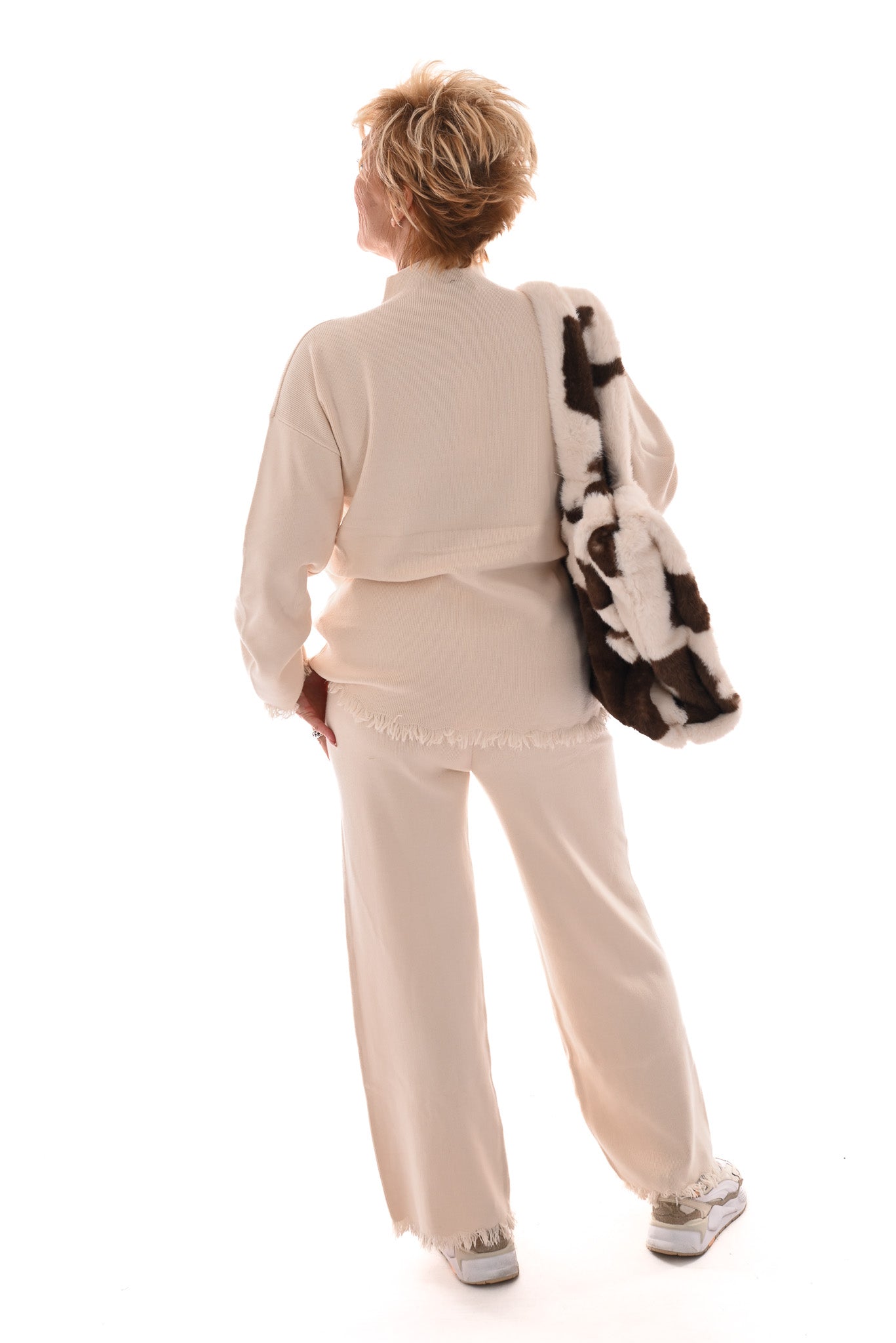 Tweedelig ribset met col beige