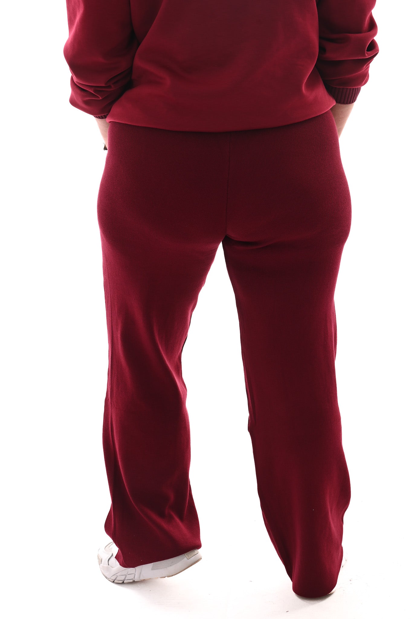 Fijn gebreide broek met bies bordeaux
