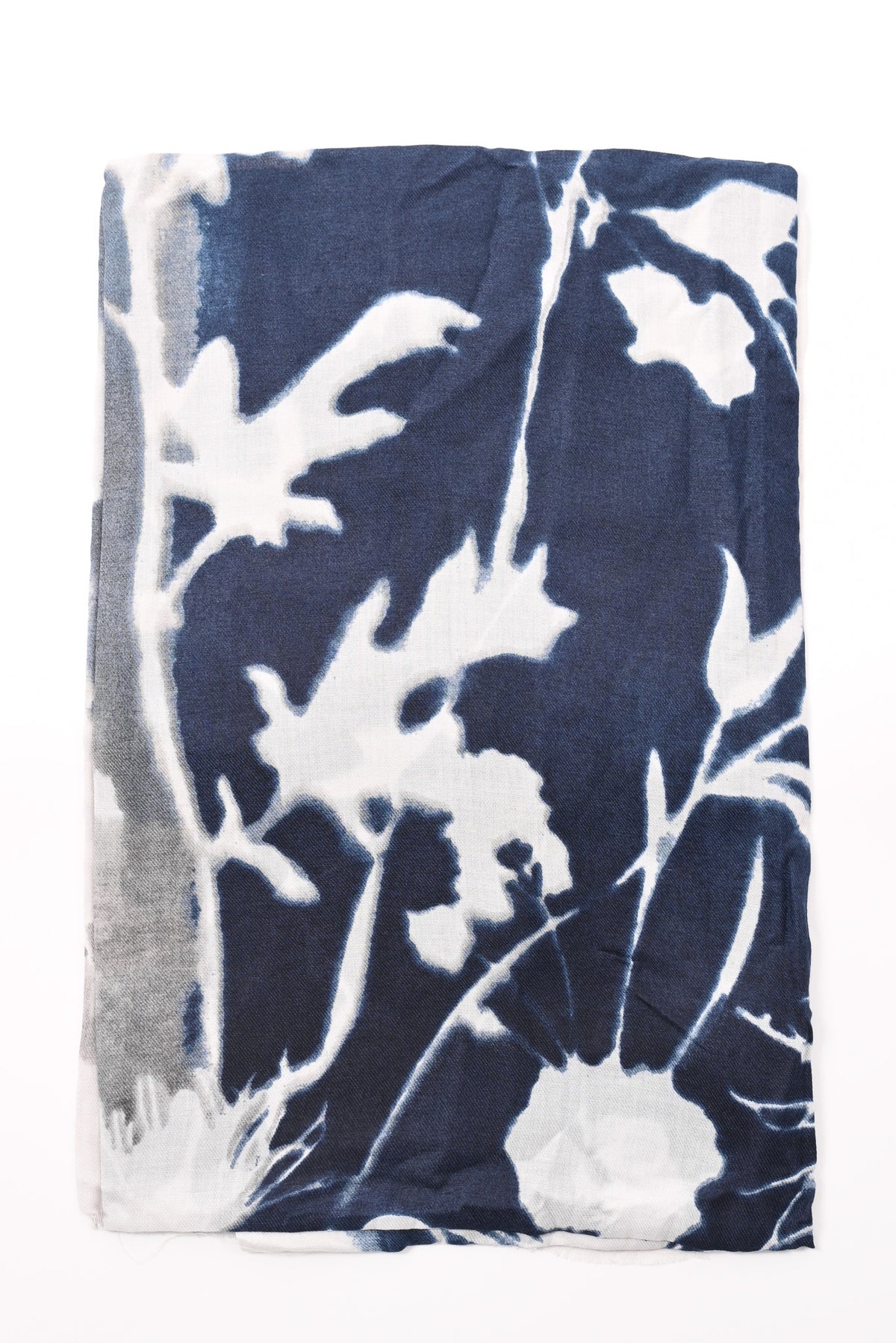 Sjaal bladeren print marineblauw