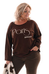 Top lange mouwen paris amour donkerbruin