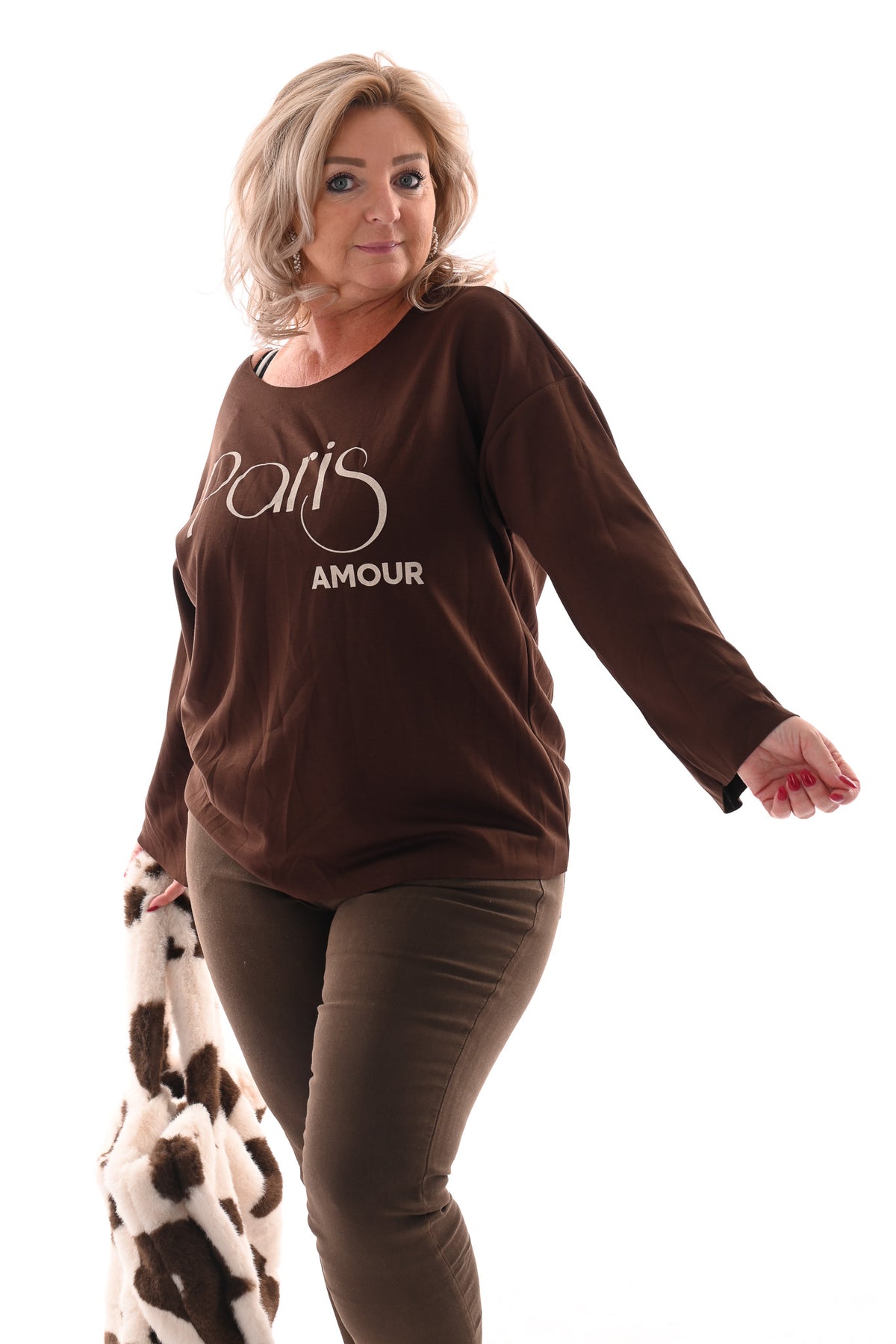 Top lange mouwen paris amour donkerbruin