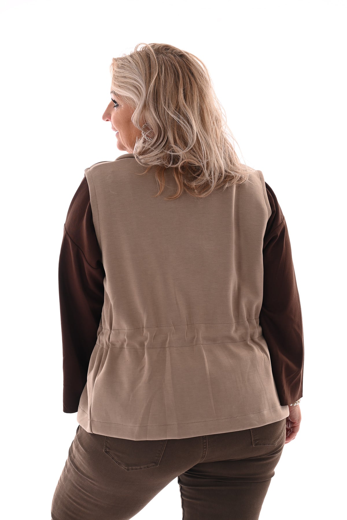 Gilet met rits en aantrekkoord beige