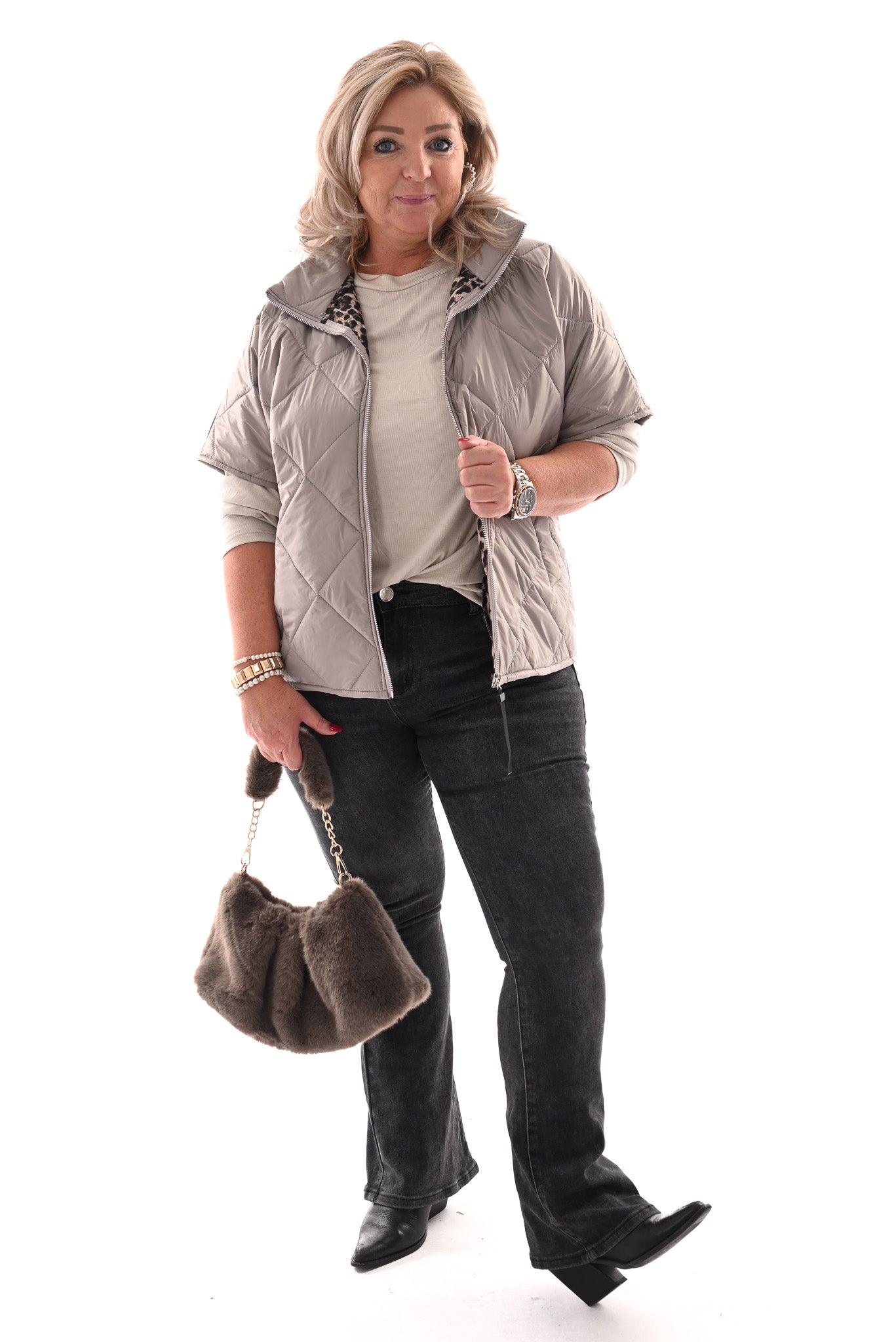 Bodywarmer panterprint voering beige