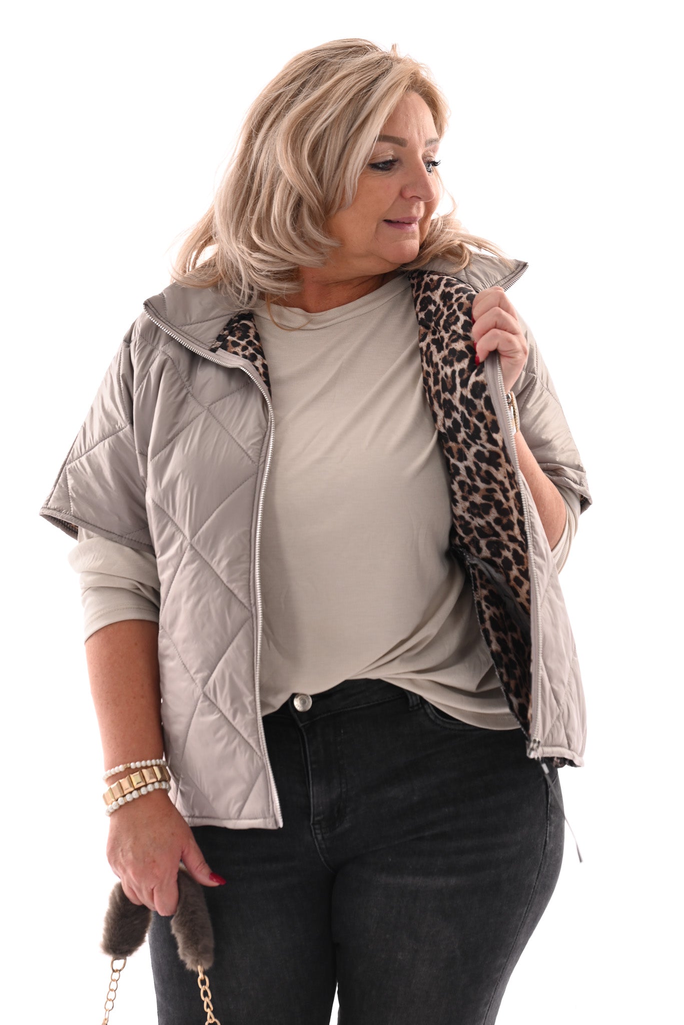 Bomber jack gevoerd panter voering  beige