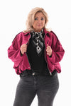 Suedelook bomber jack met streep cherryred