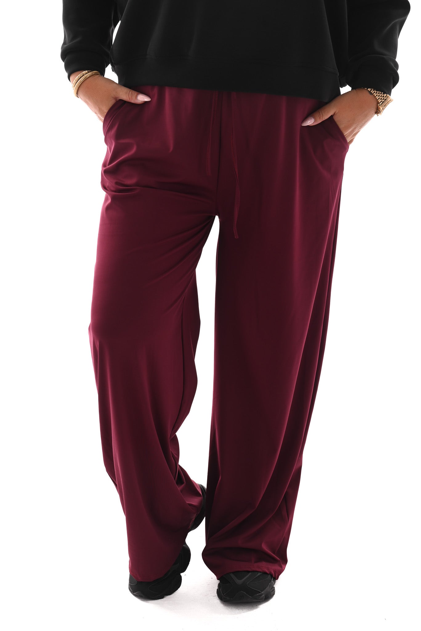 Wijde travel broek met aantrekkoord bordeaux