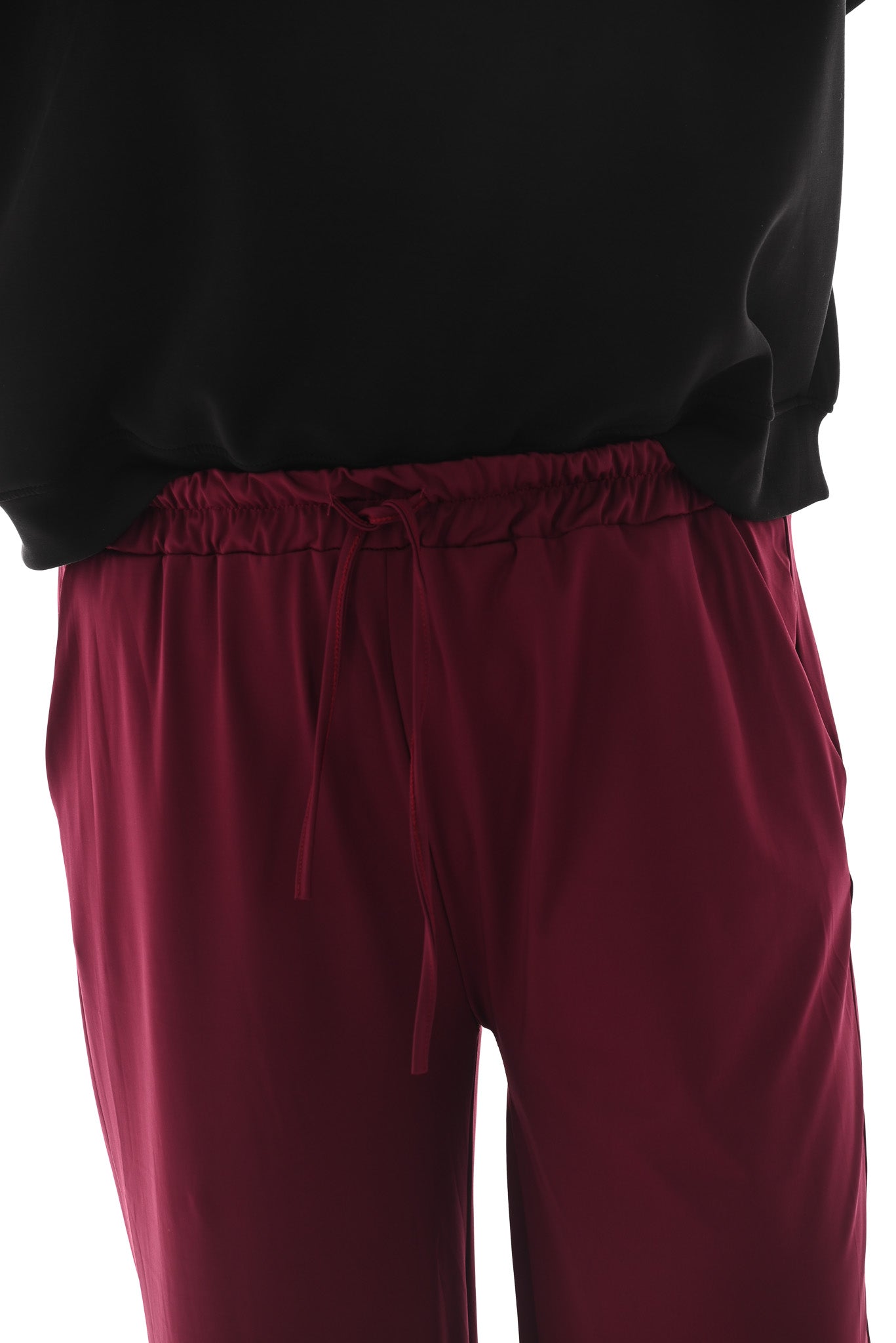 Wijde travel broek met aantrekkoord bordeaux