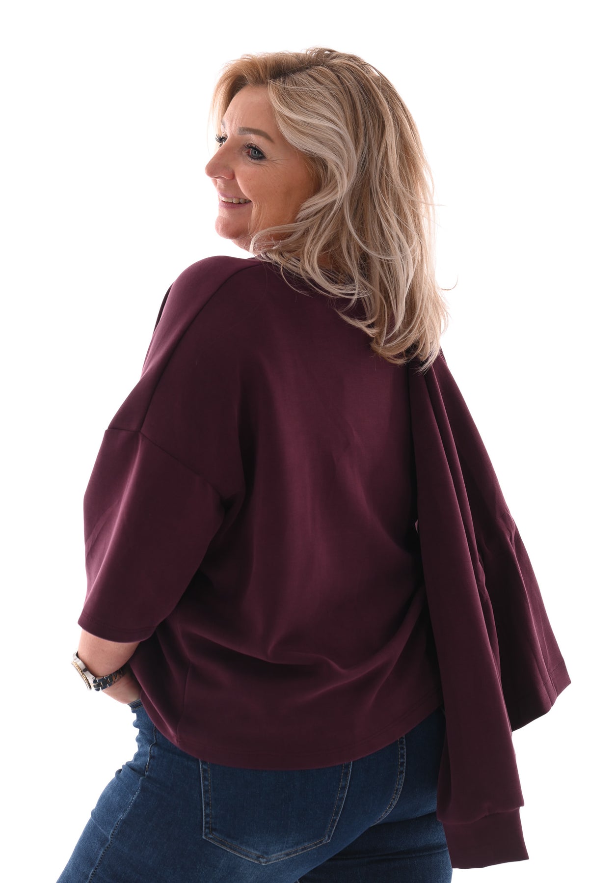 Sweater korte mouwen ronde hals aubergine