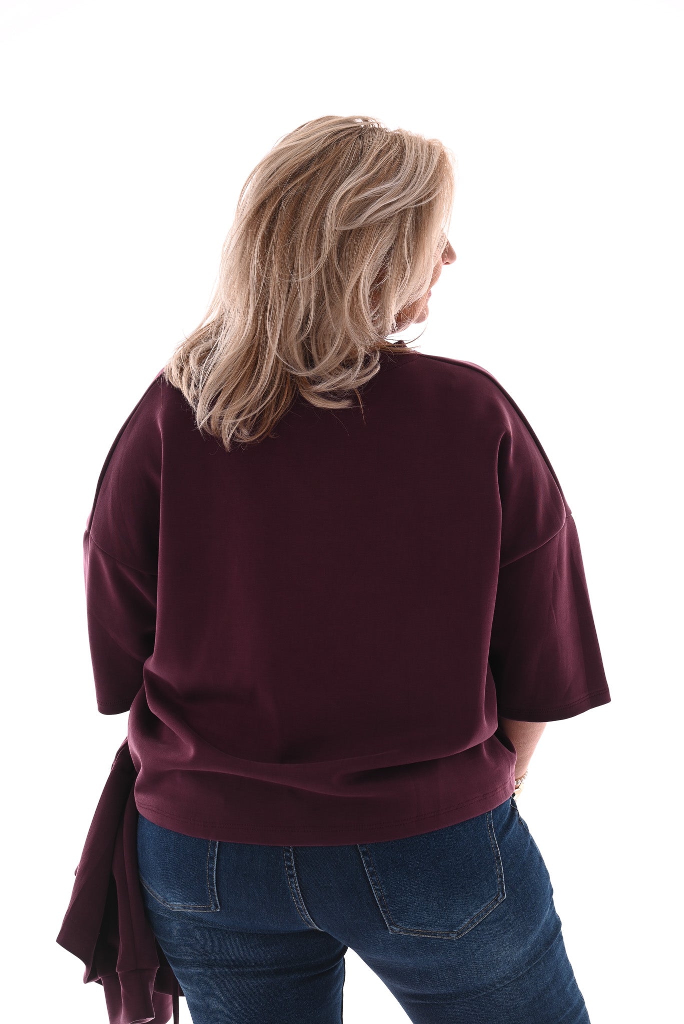 Sweater korte mouwen ronde hals aubergine