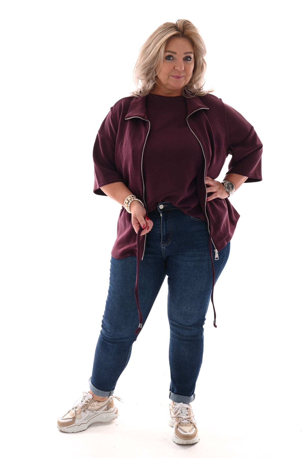 Gilet met rits en aantrekkoord aubergine