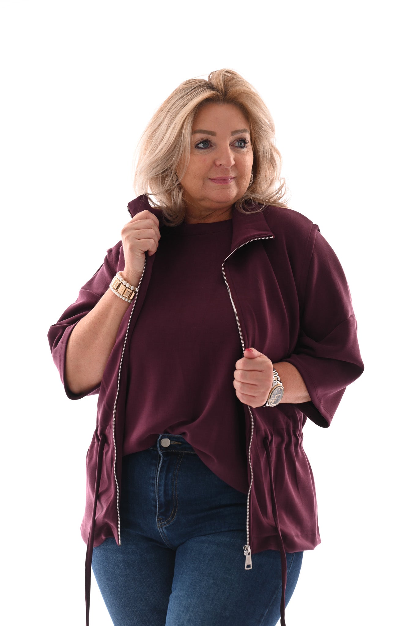 Gilet met rits en aantrekkoord aubergine