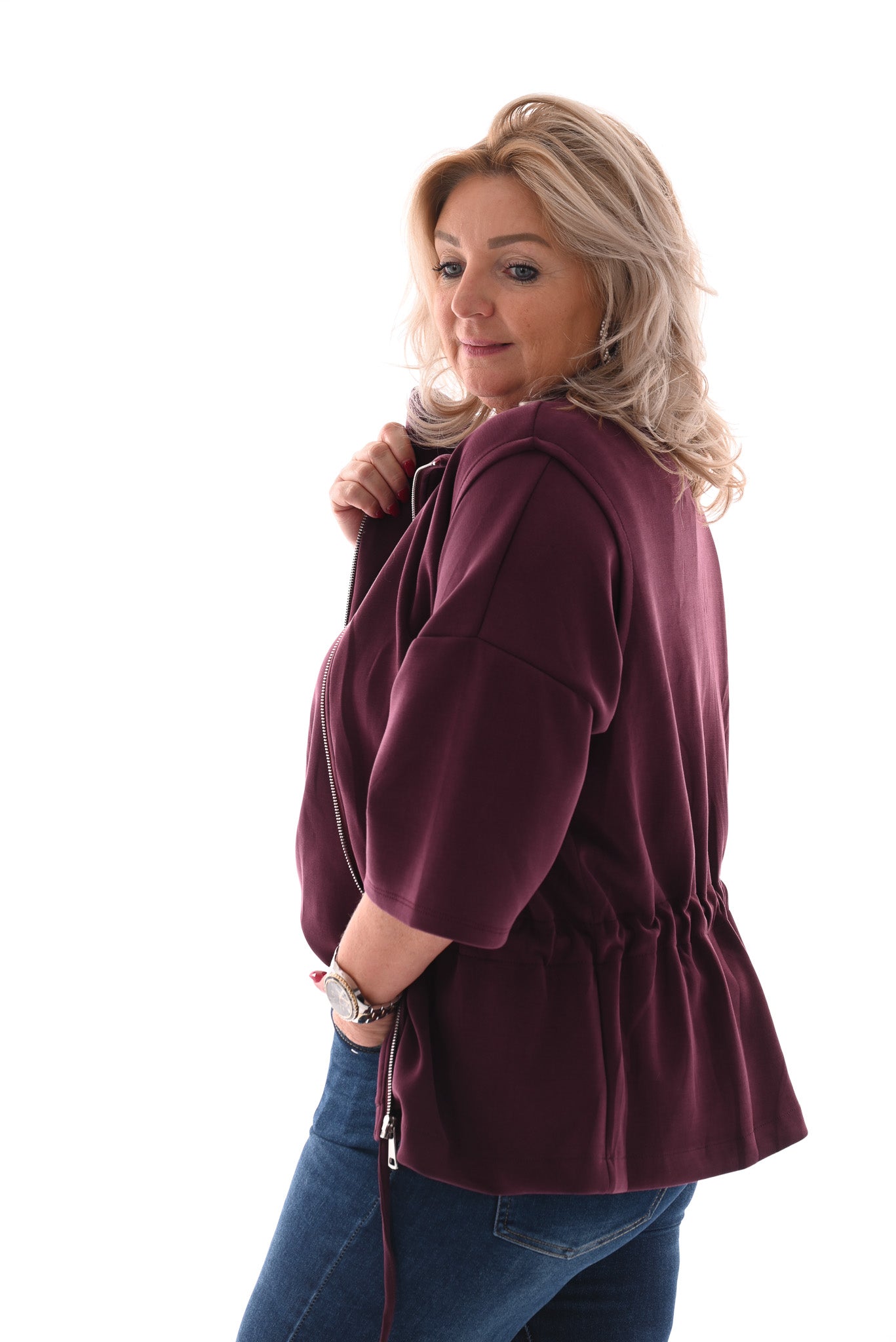 Gilet met rits en aantrekkoord aubergine