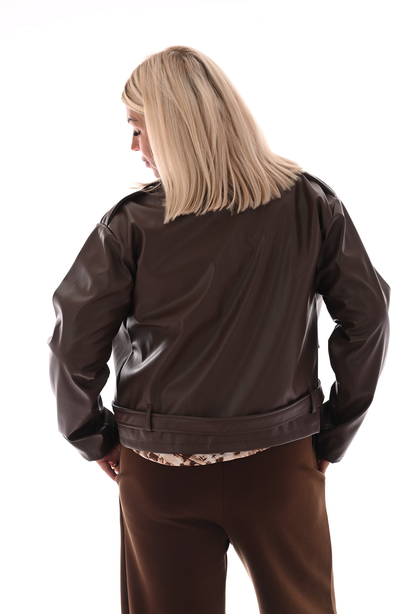 Leren biker jack met rits bruin