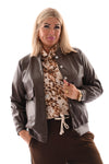 Leatherlook bomber jack met knopen bruin