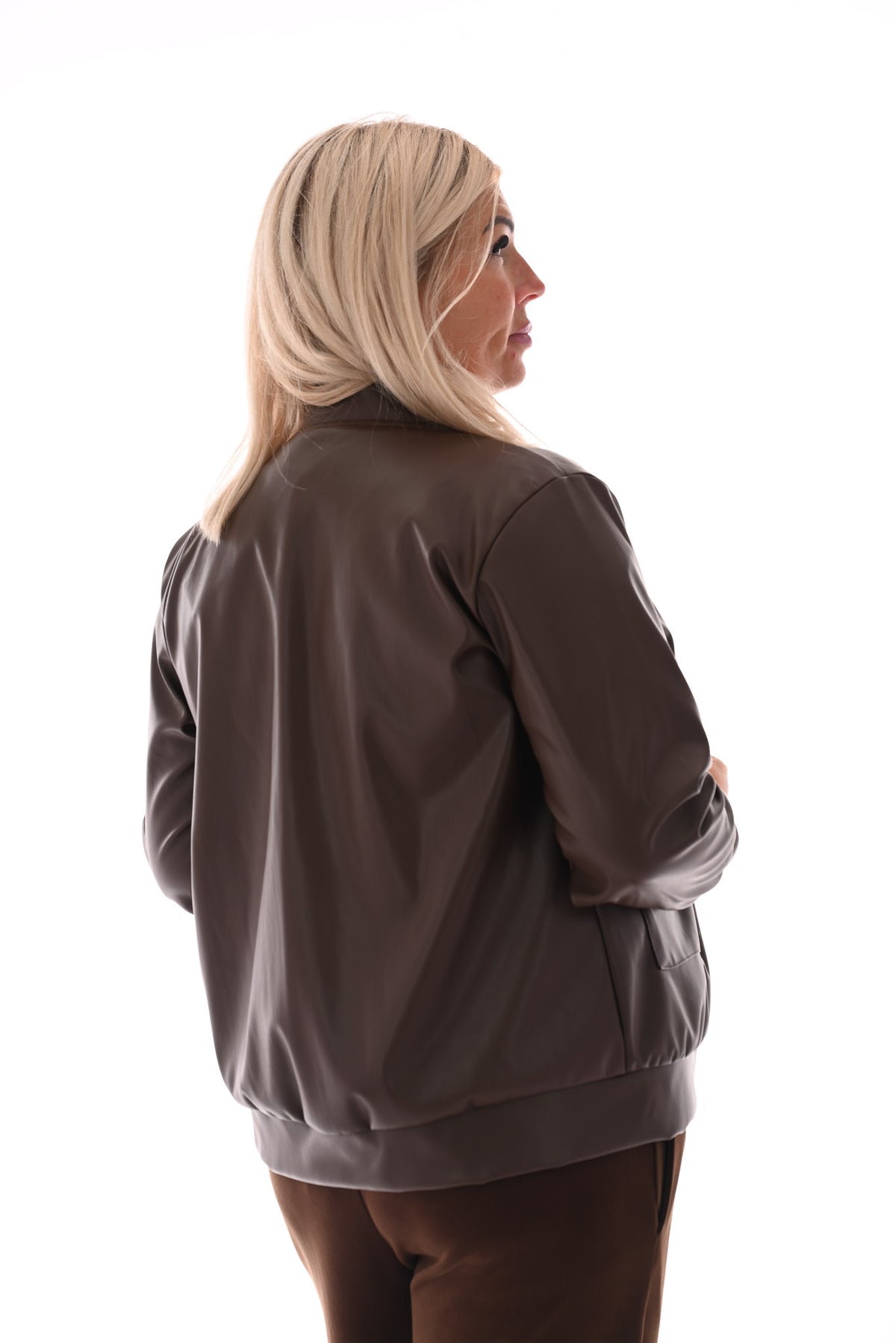 Leatherlook bomber jack met knopen bruin