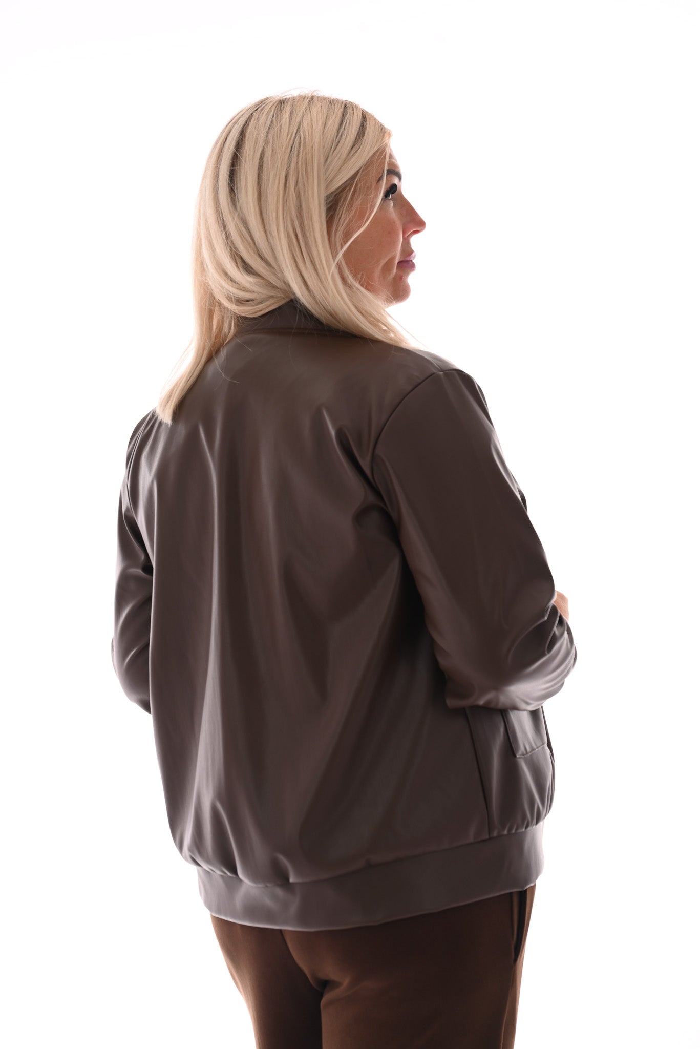 Leatherlook bomber jack met knopen bruin