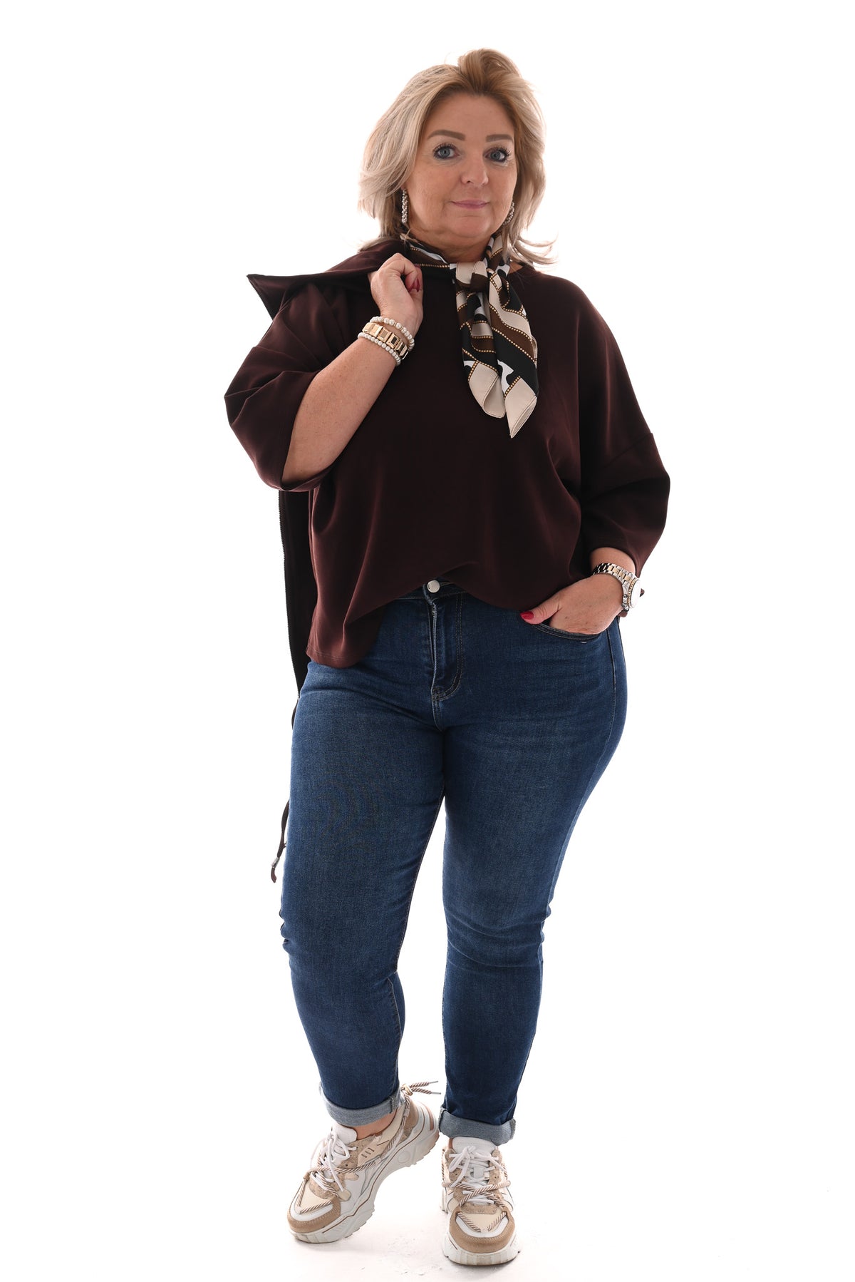 Sweater korte mouwen ronde hals donkerbruin