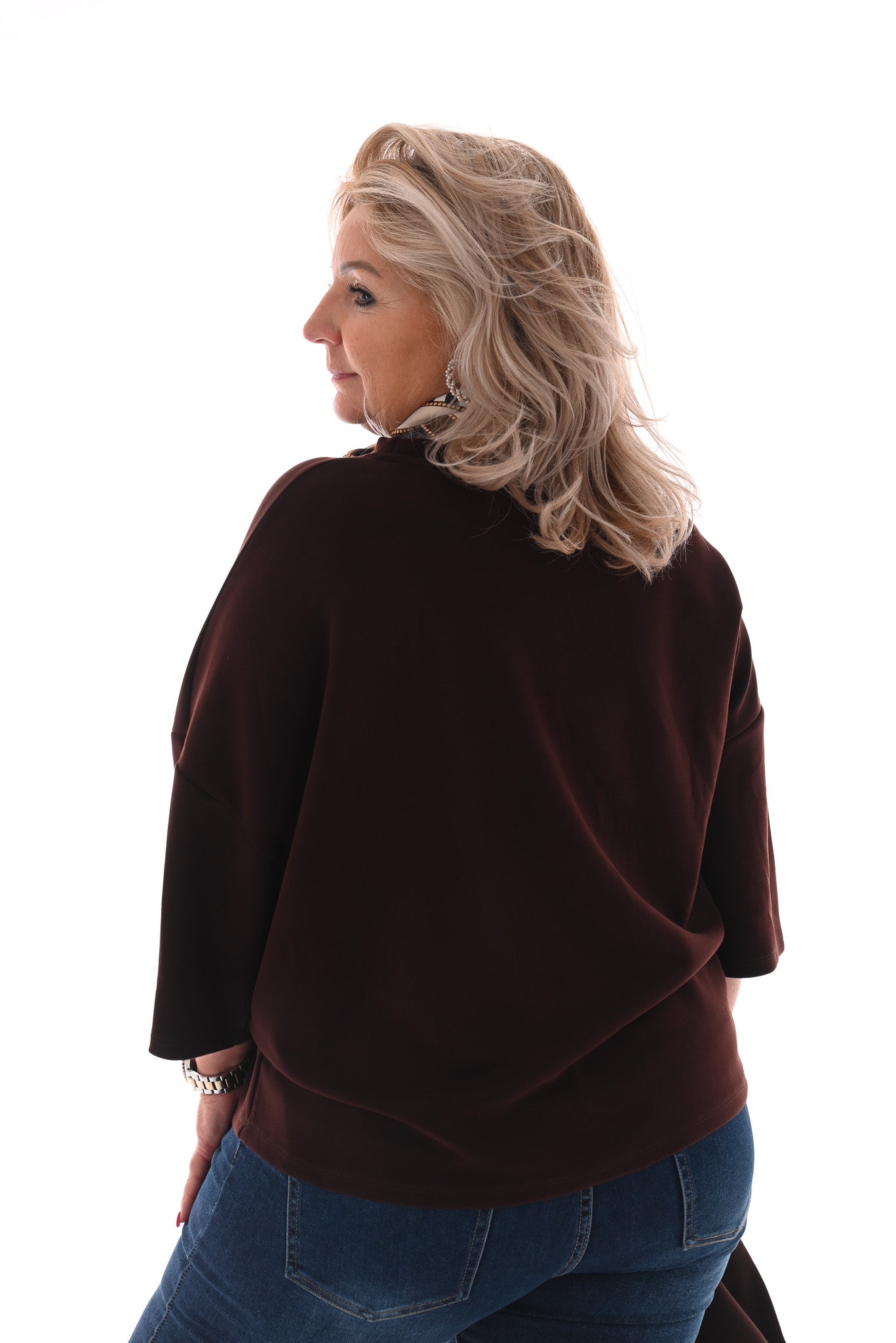 Sweater korte mouwen ronde hals donkerbruin