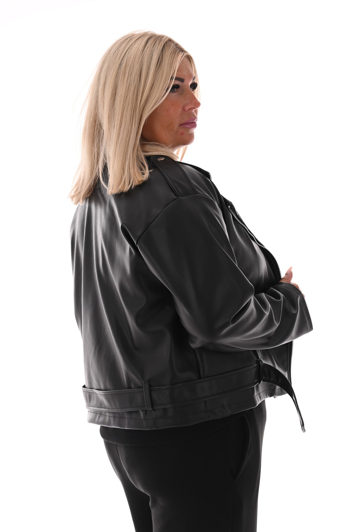 Leren biker jack met rits zwart