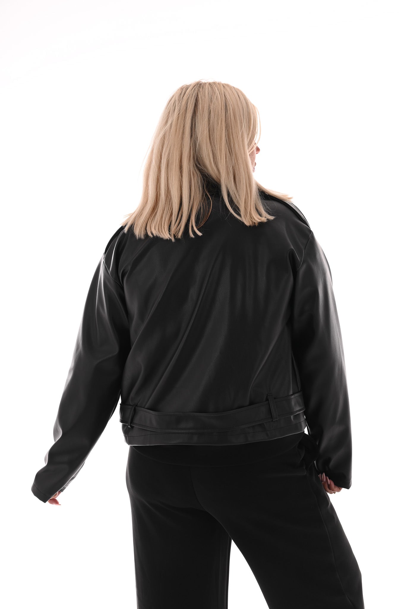 Leren biker jack met rits zwart