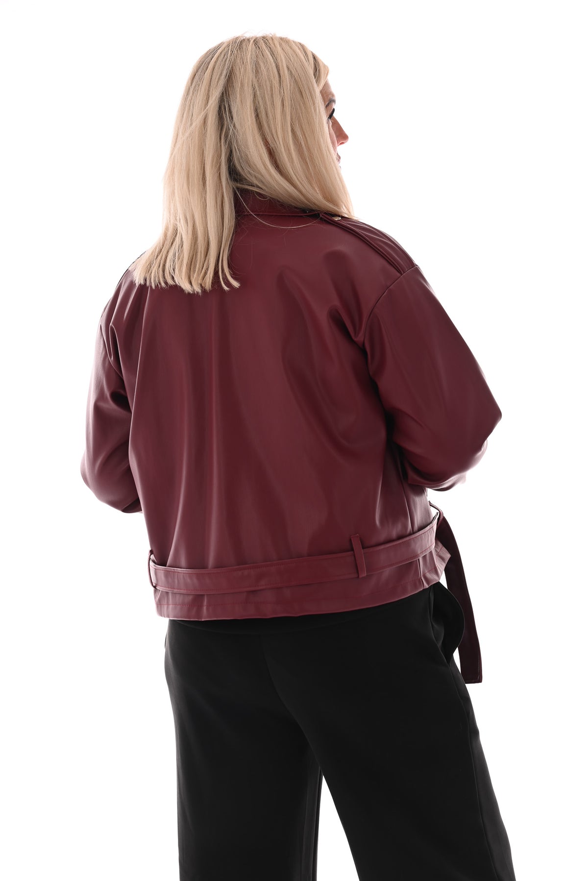 Leren biker jack met rits bordeaux