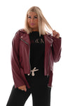 Leren biker jack met rits bordeaux