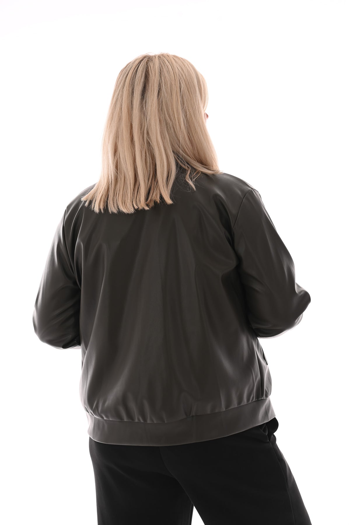 Leatherlook bomber jack met knopen olijfgroen
