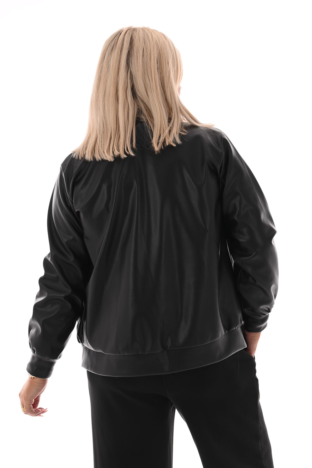 Leatherlook bomber jack met knopen zwart