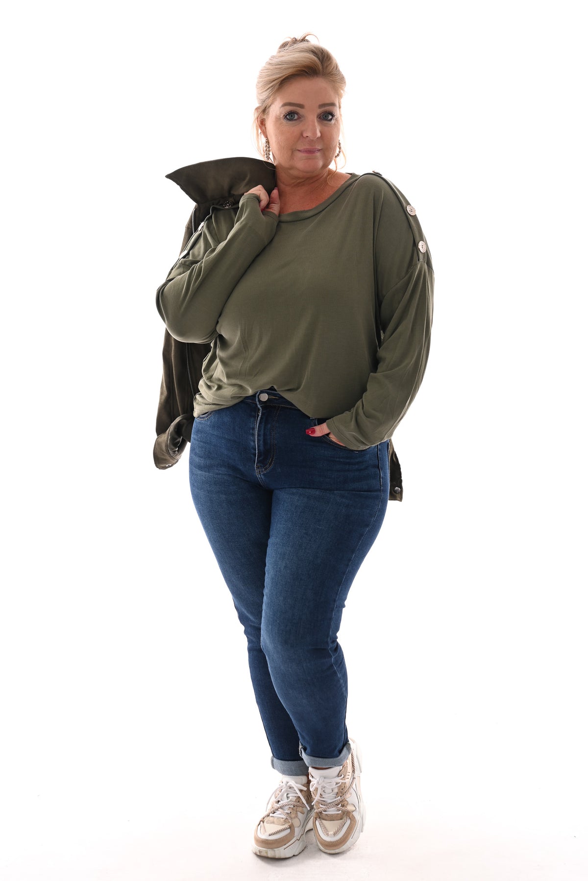 Suedelook bomber jack met zakken olijfgroen