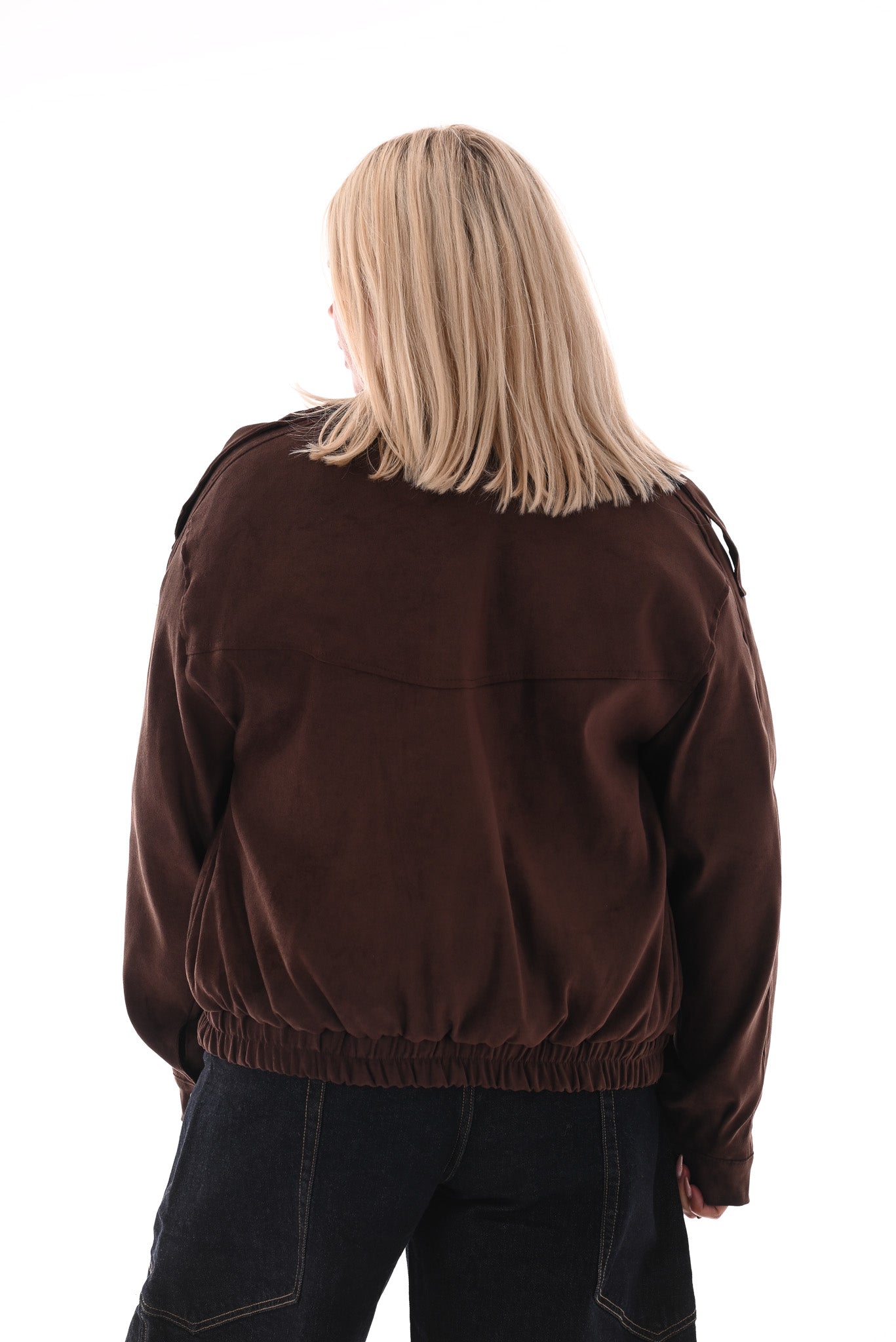 Suedelook bomber jack met zakken donkerbruin