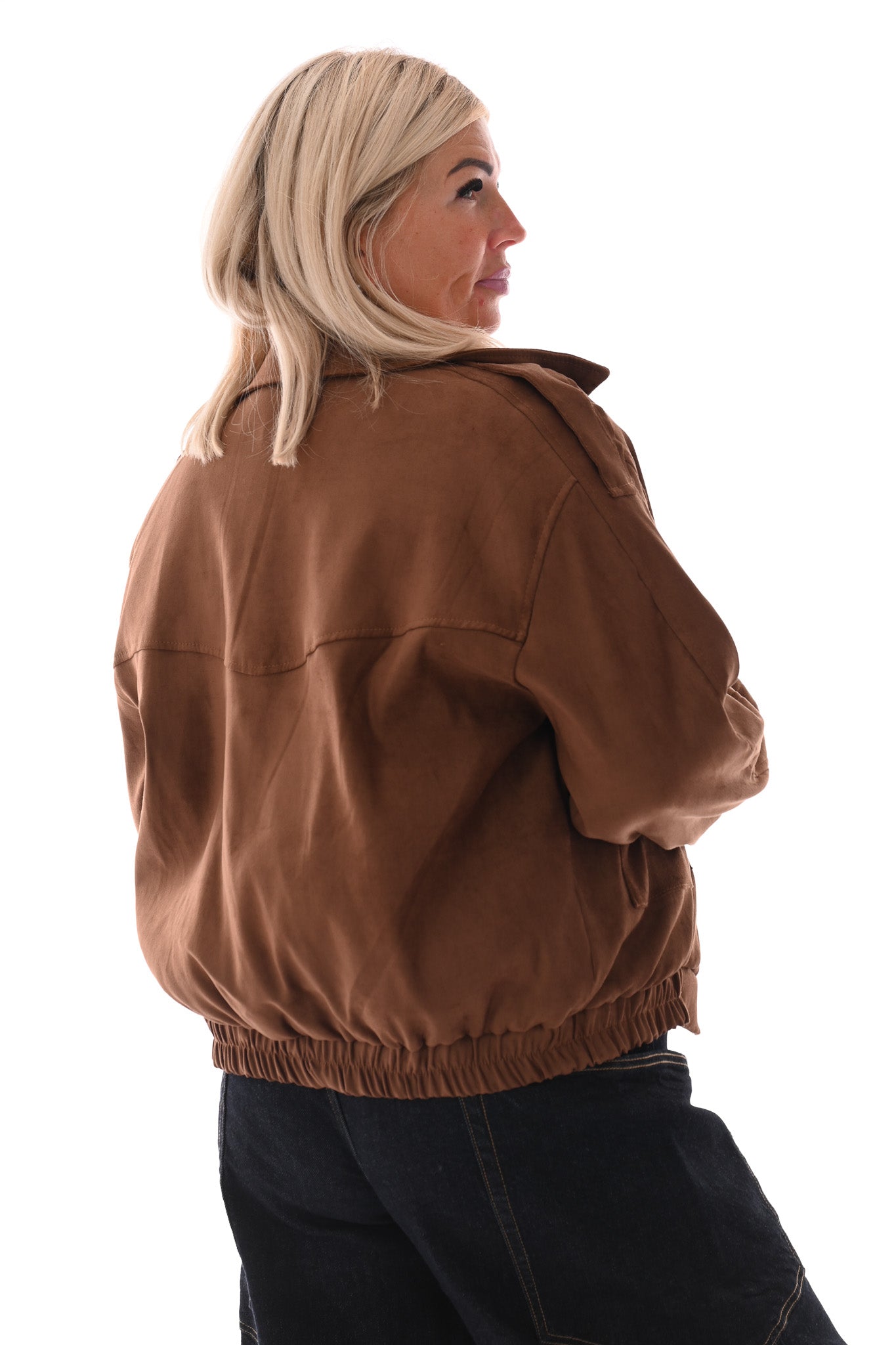 Suedelook bomber jack met zakken camel