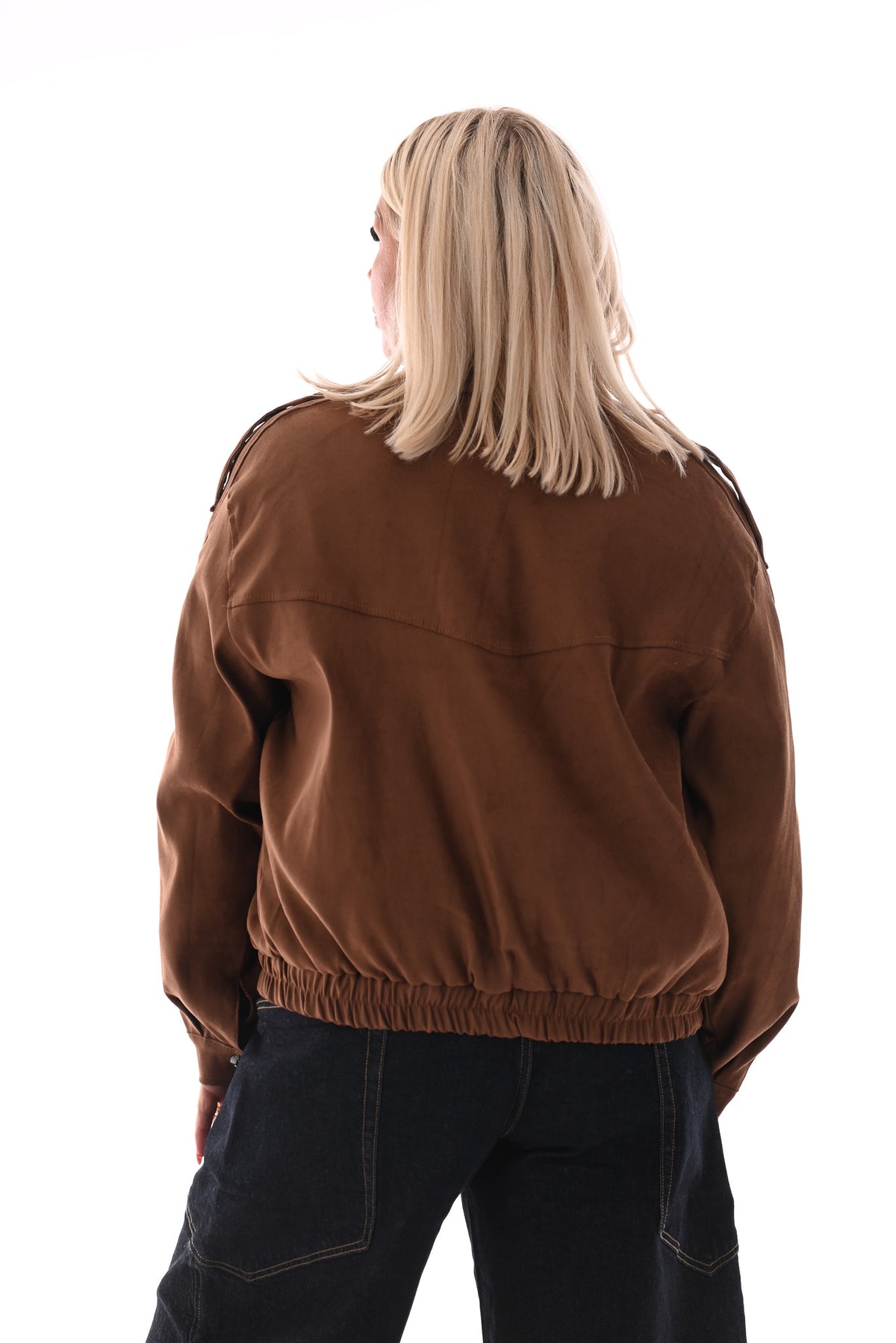 Suedelook bomber jack met zakken camel