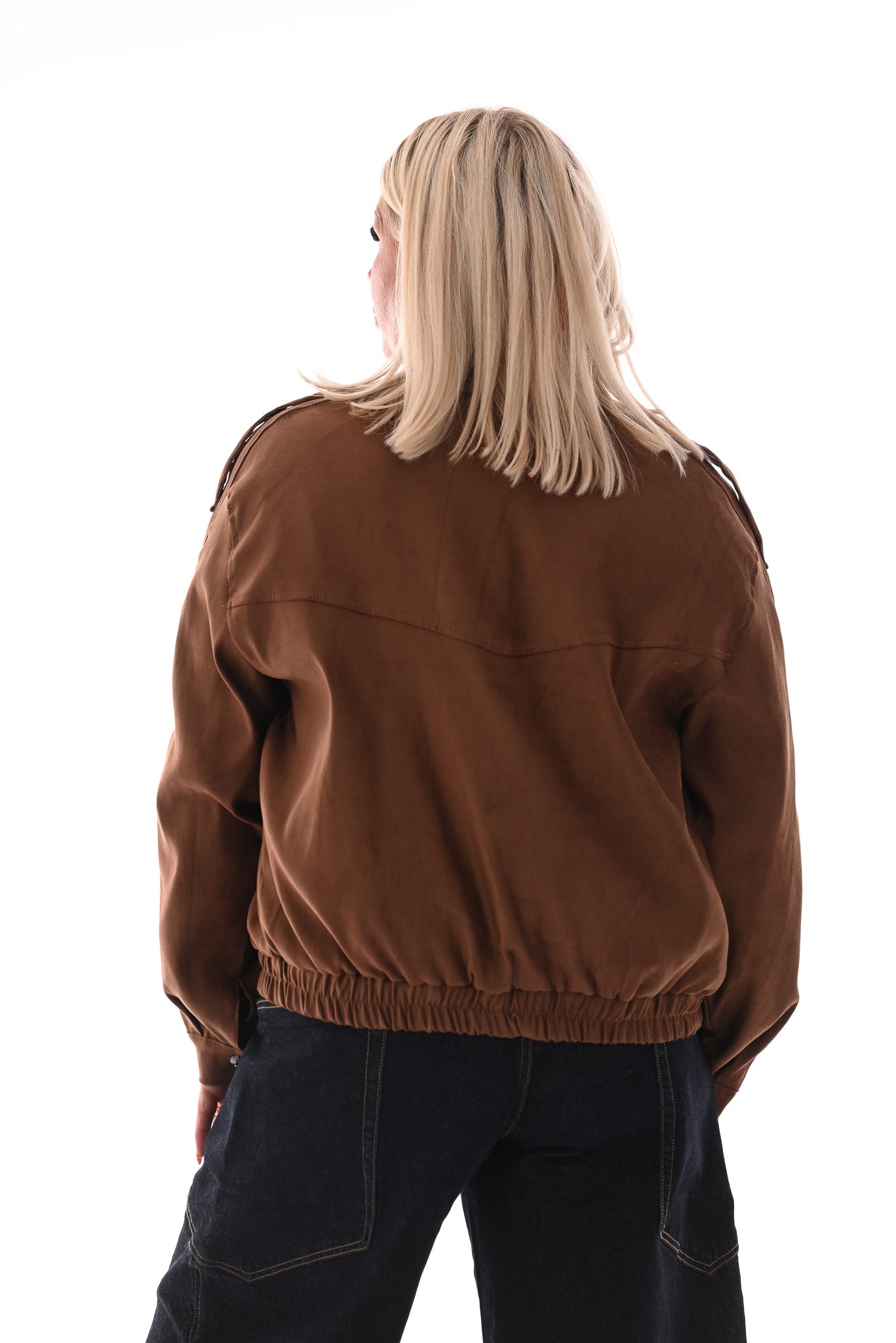 Suedelook bomber jack met zakken camel