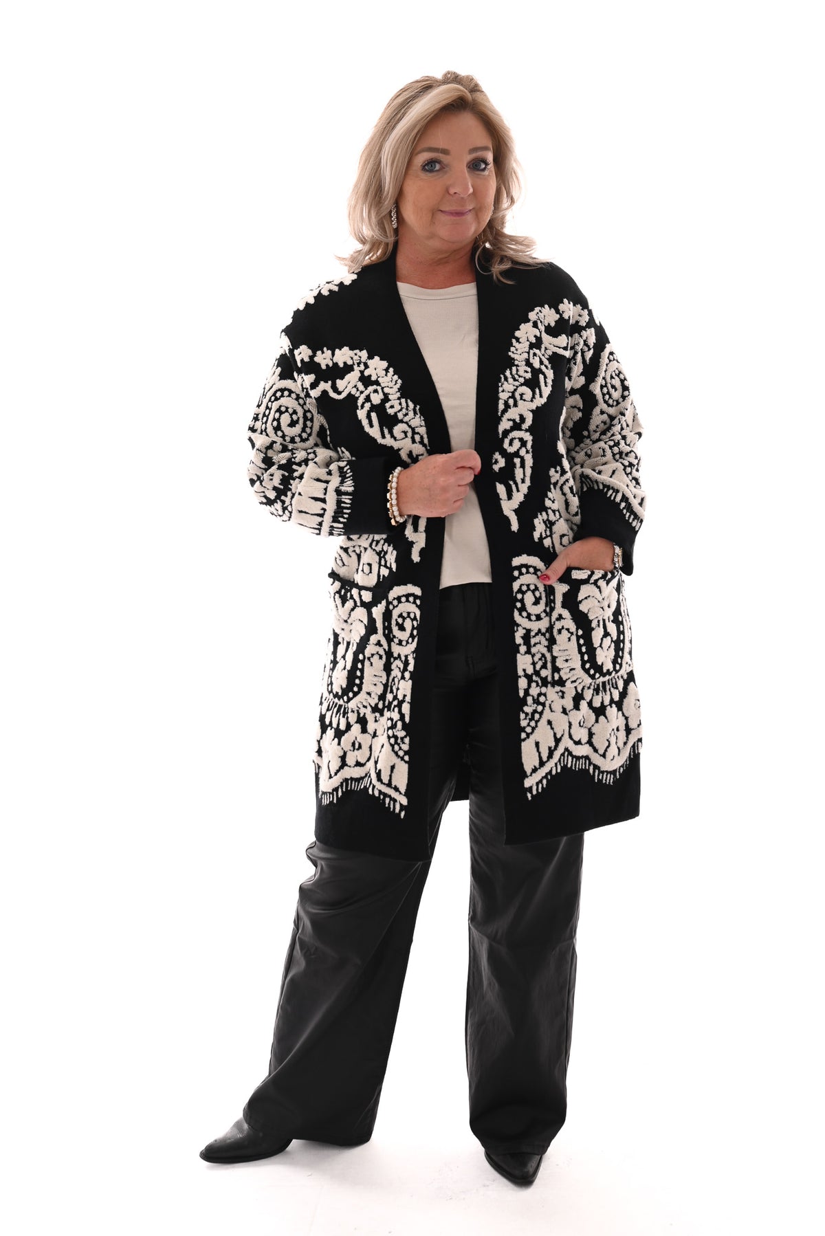Half lang vest paisley print zwart/wit