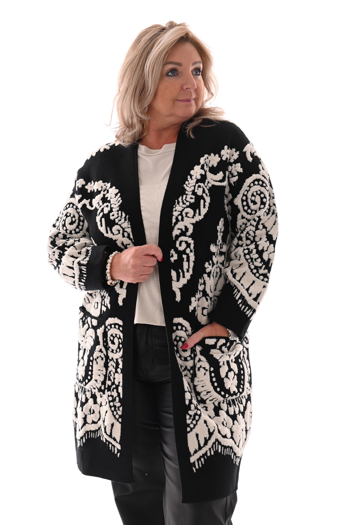 Half lang vest paisley print zwart/wit