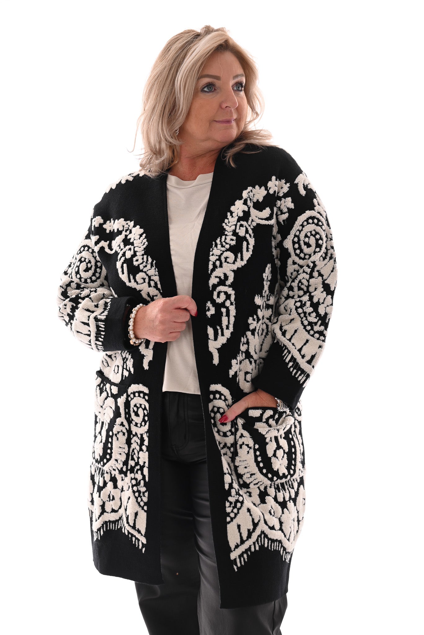 Half lang vest paisley print zwart/wit