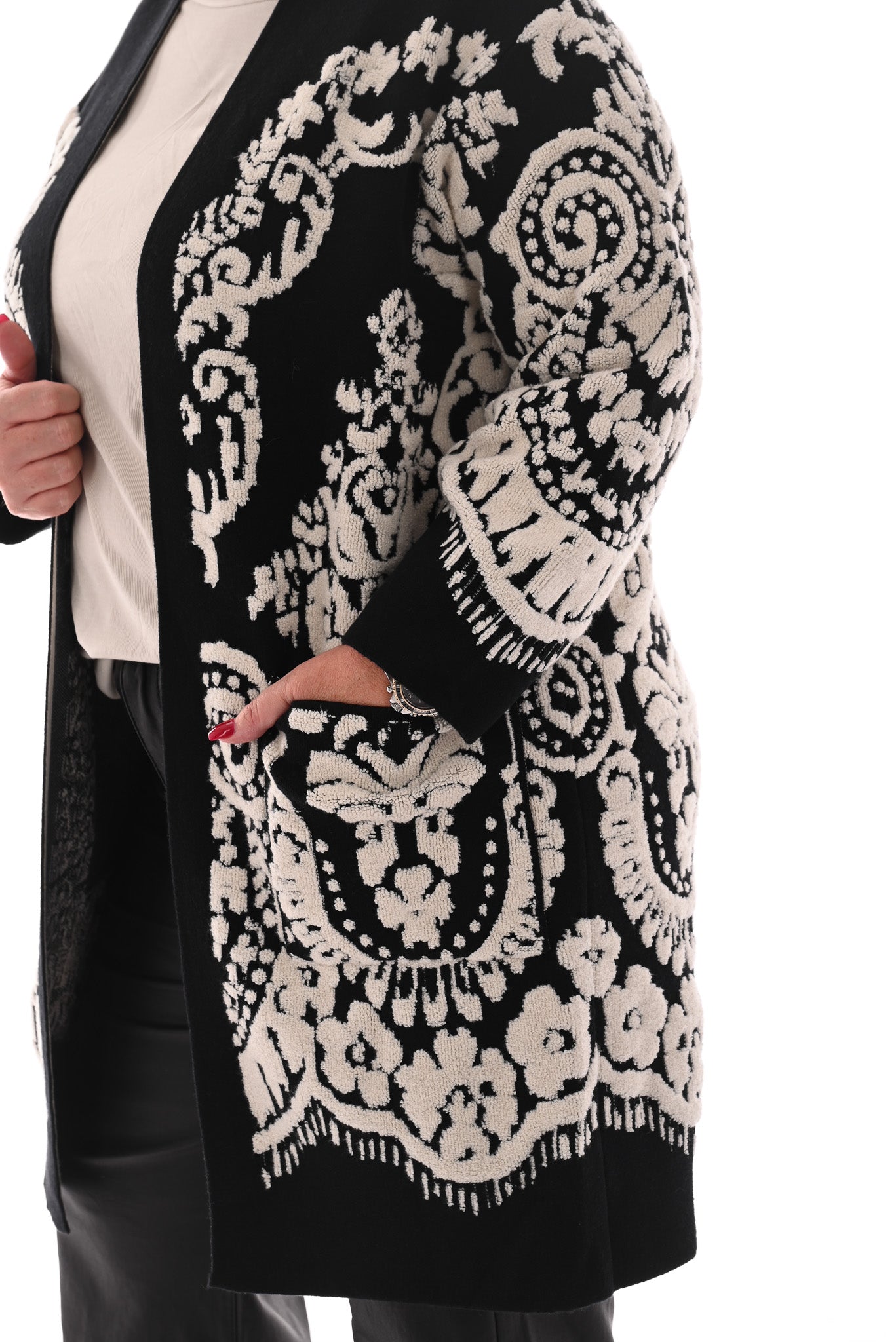 Half lang vest paisley print zwart/wit