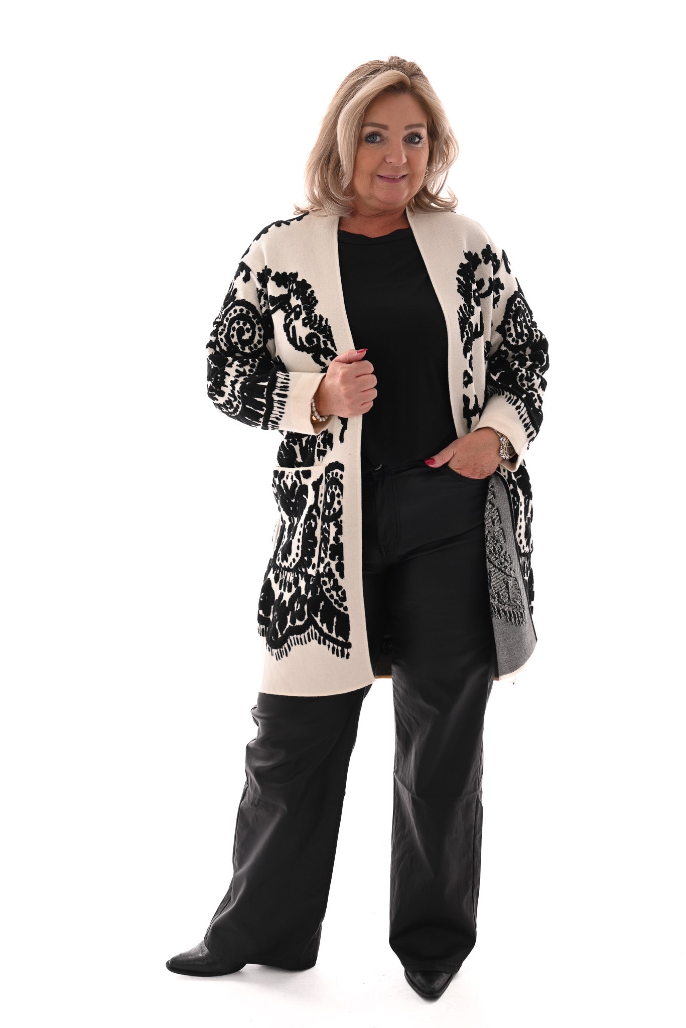 Half lang vest paisley print roomwit/zwart