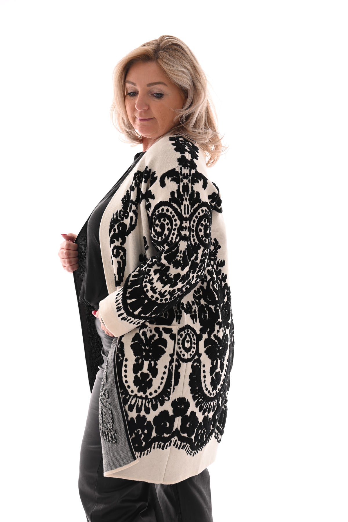 Half lang vest paisley print roomwit/zwart
