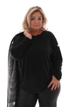 Top rib lange mouwen knopen op schouders zwart