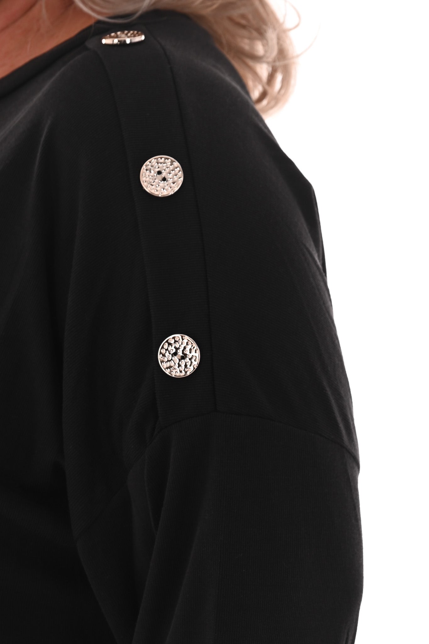 Top rib lange mouwen knopen op schouders zwart
