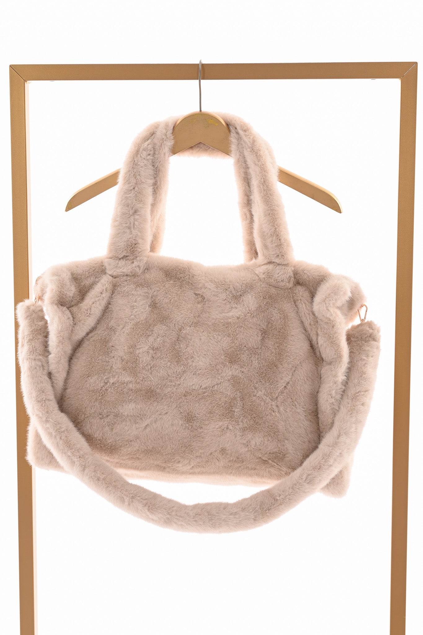 Faux fur shopper beige
