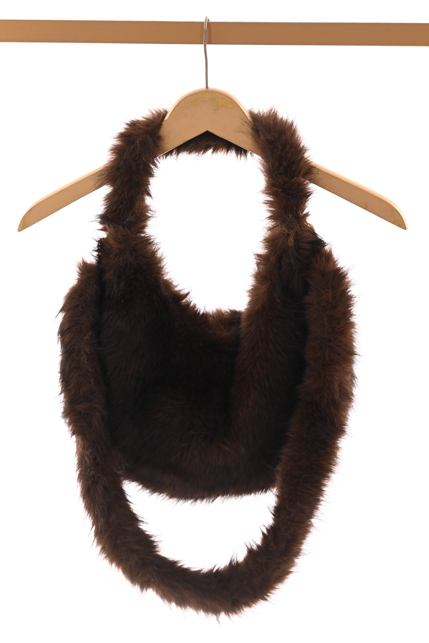 Faux fur ronde crossbody bruin