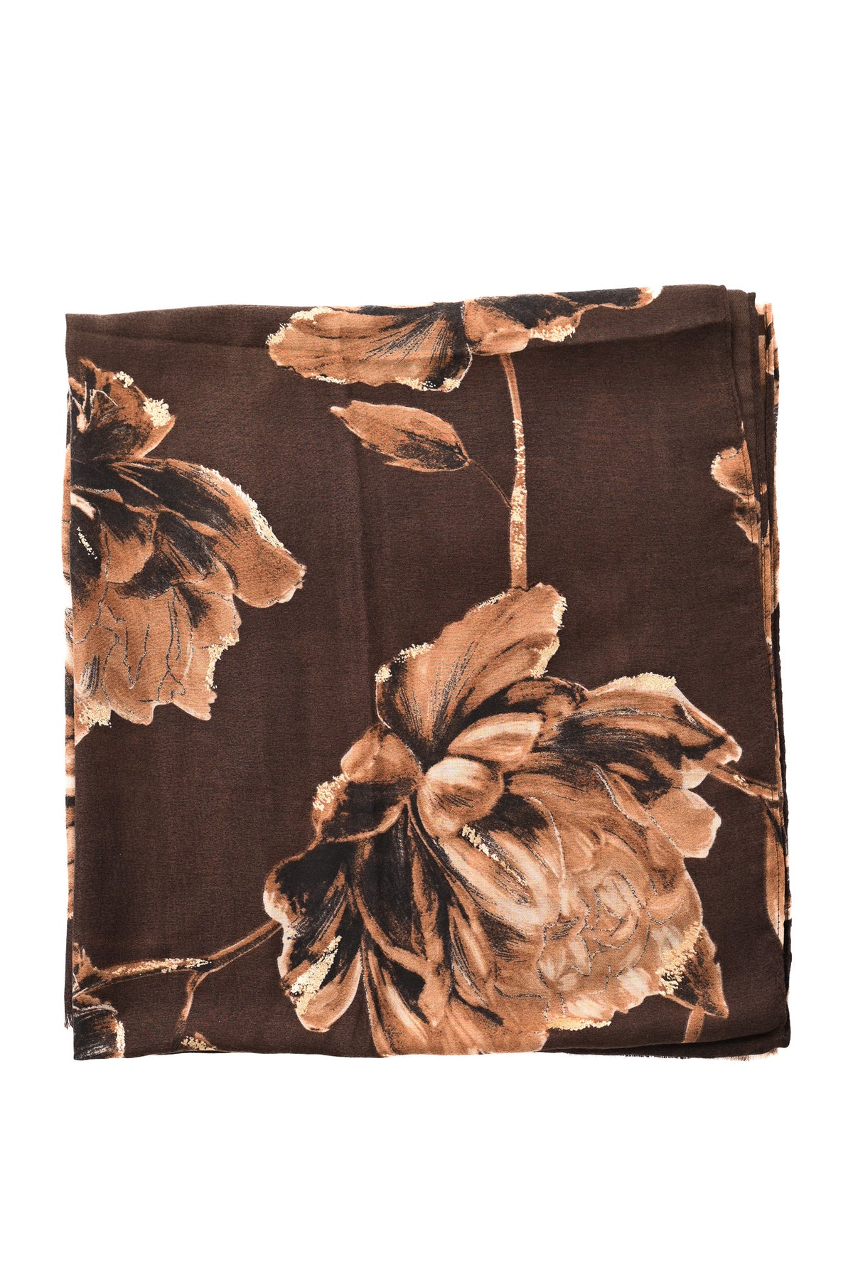 Sjaal met bloemen en gouden details bruin