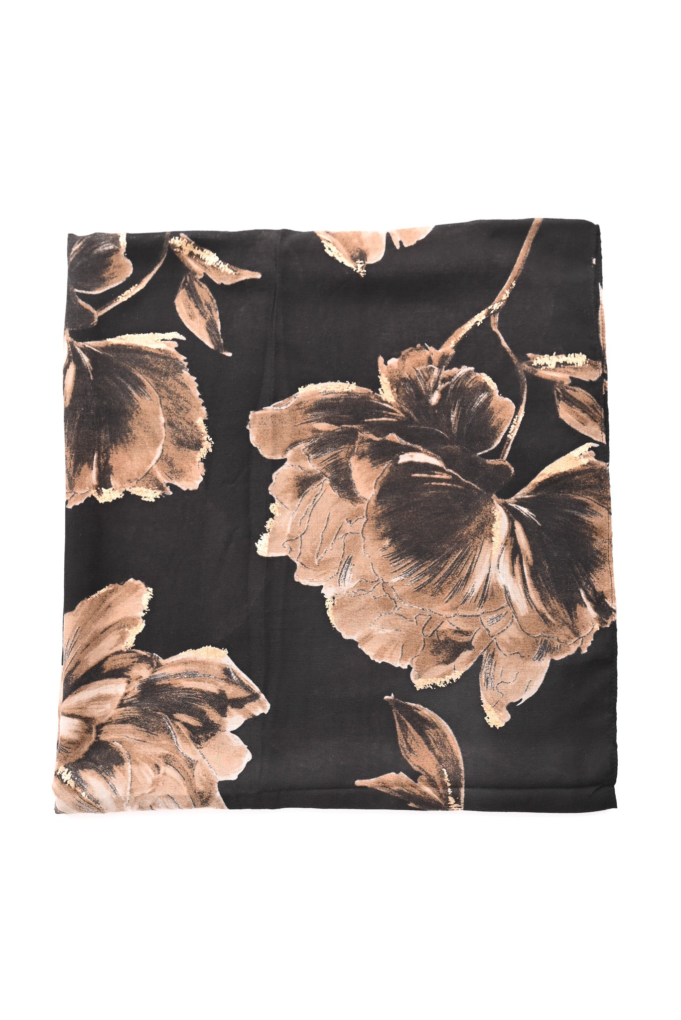Sjaal met bloemen en gouden details zwart
