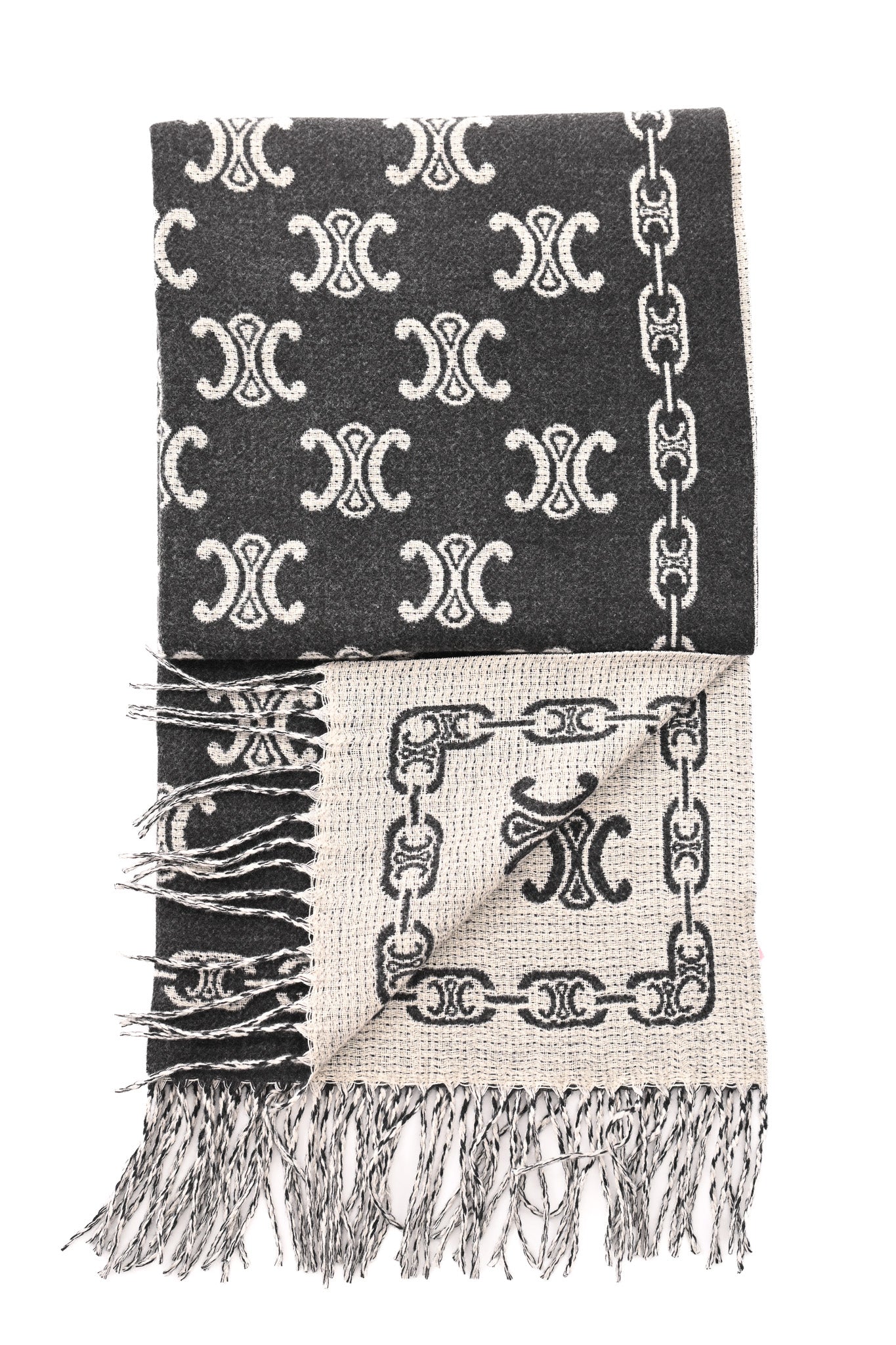 Sjaal met kettingdetail en franjes zwart