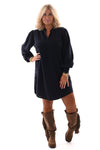 Jurk v-hals en pofmouwen marineblauw